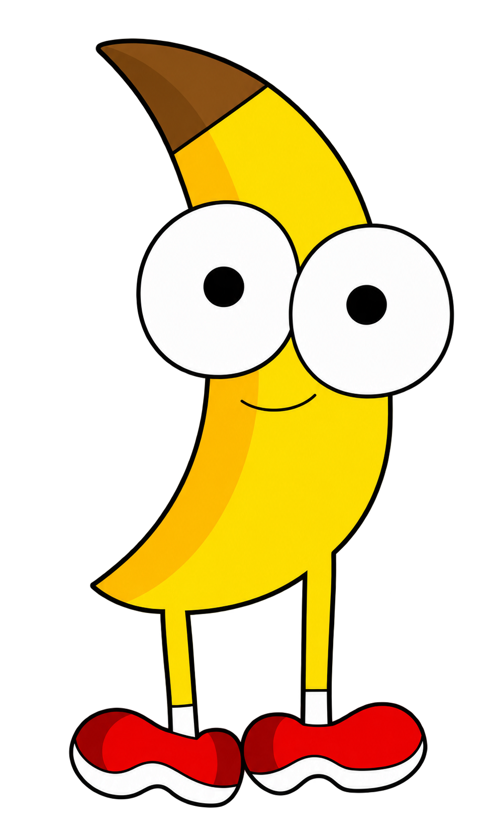 Jimmy the Banana, with big eyes and red sneakers